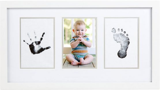 Pearhead Babyprints Newborn Baby Handprint, Footprint Photo Frame Kit, Christening or Baptism Gift for Little One, White