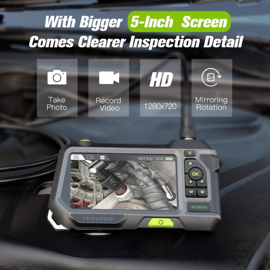 Teslong Dual Lens Endoscope, 5 Inch IPS Monitor 1080P HD Industrial Borescope, 0.21inch Inspection Camera With 6 Adjustable LED Lights Semi-Rigid IP67 Waterproof Snake Camera,Hard Plastic Case（9.8ft) - Image 3
