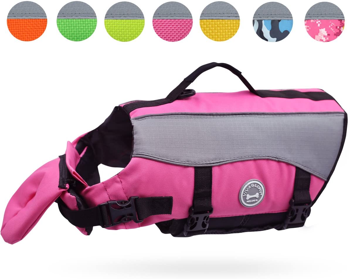 VIVAGLORY Front Float Dog Life Jacket, Dog Buoyancy Aid for Swimming & Boating, Life Vest with Chin Float & Handle