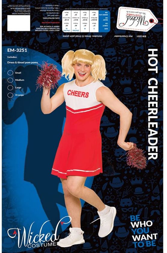 Adult Mens Unisex Novelty Red Hot Cheerleader Large Fancy Dress Costume - Image 2