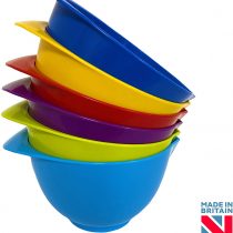Mixing Bowl with spout and Handle | Set of 6 - Red, Blue, Purple, Green, Yellow, Light Blue | Beautifully Coloured Bowl Set | Compact, Stackable & Ergonomically Designed | Proudly Made in The UK