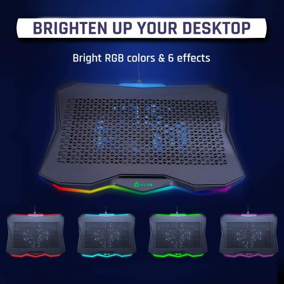 KLIM Rainbow + Laptop Cooling Stand with RGB backlighting + 11" - 19" + Gaming Laptop Cooling Pad For Desk + USB Powered Fan with metal grid + Stable And Silent + Compatible Mac And PS4 + NEW 2021 - Image 2