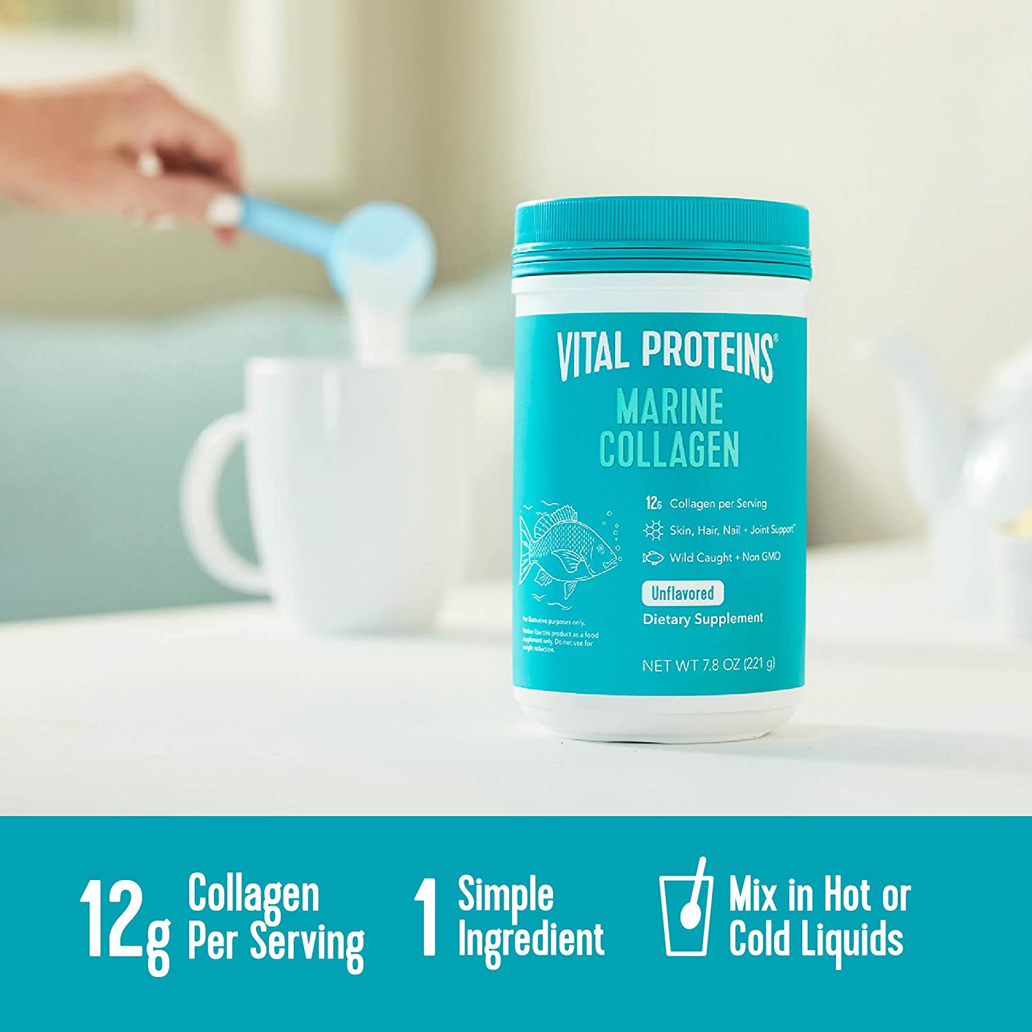 Vital Proteins Marine Collagen Peptides Powder Supplement - Hydrolyzed Collagen - 221g Canister, Red, 221 g (Pack of 1) - Image 2
