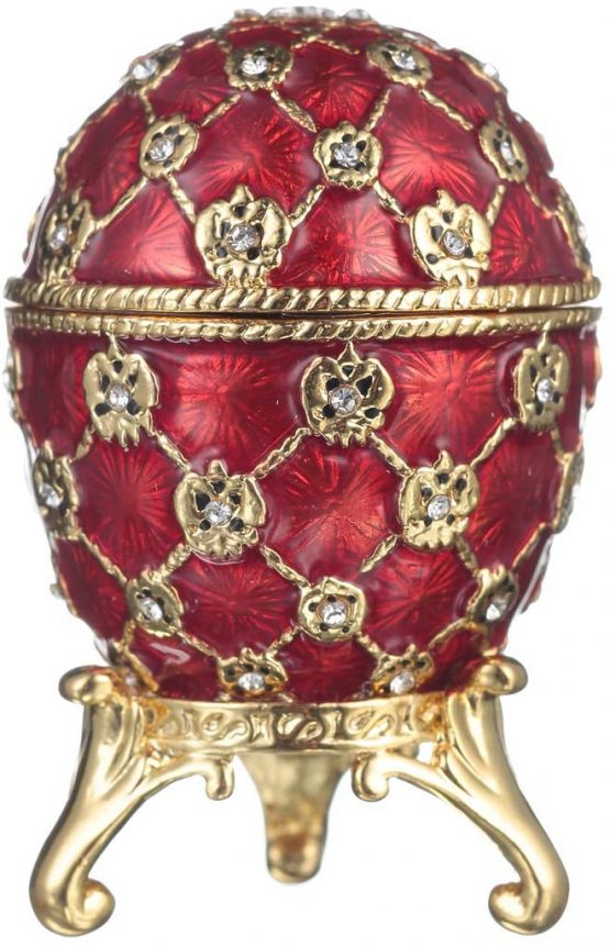 danila-souvenirs Russian Faberge Style Coronation Egg/Trinket Jewel Box with Carriage & Russian Coat of Arms 6,5 cm red - Image 2