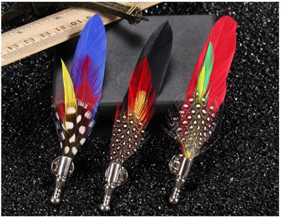 Funny Show Men's Colorful Feather Handmade Lapel Pin Boutonniere for Suit(Pack of 6), M, Multi Color - Image 4