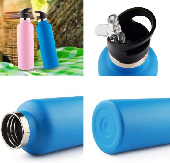 Sivaphe Water Bottle Insulated for Sports Outdoor, Drink Flasks Stainless Steel, Double Walled, Vacuum, Leak-proof, with 2 lids and straw, 750ml - Image 3