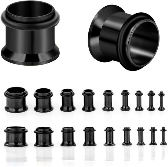 KUBOOZ 9pairs Stainless Steel Single Flared Ear Plugs Kit Tunnels Gauges Stretcher Piercings Mixed Size 14G-00G - Image 3