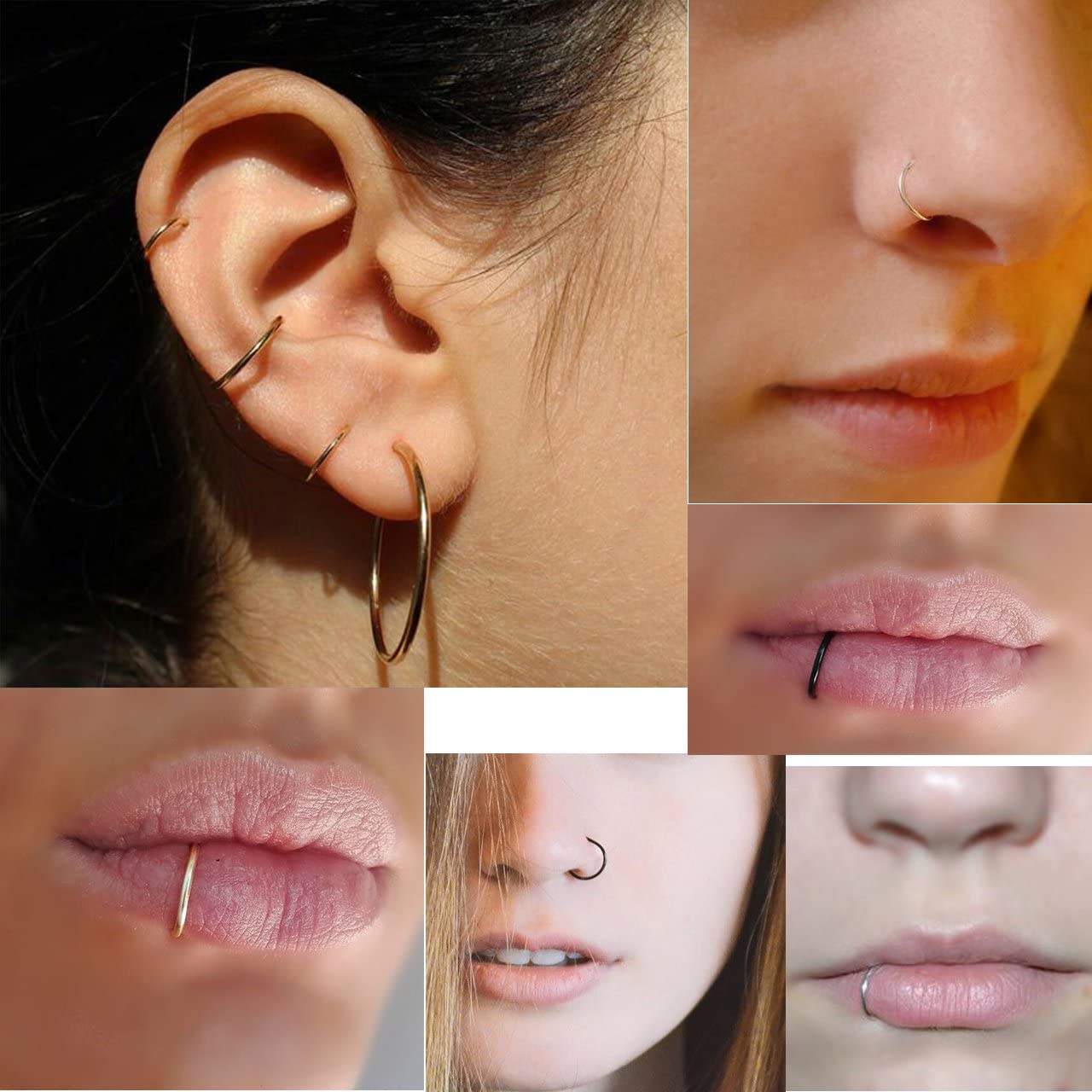 PiercingJ 6pcs 16G Stainless Steel Clip on Closure Round Ring Tragus Cartilage Nose Hoop Earring Hoop Septum Piercing 6-10mm - Image 3