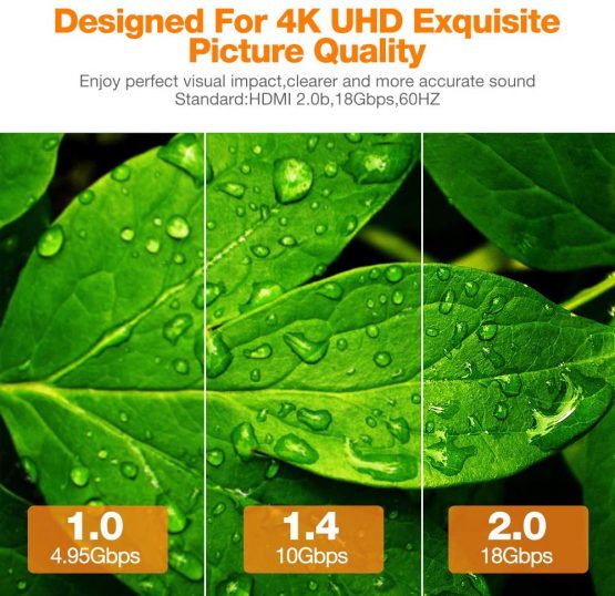 4K HDMI cable 3m,HDMI 2.0 Cable Snowkids flat Ultra hdmi to hdmi high speed 18Gbps 4K@60Hz,UHD 2160p,HD 1080p,3D,ARC,Ethernet,Video return,HDCP 2.2,compatible with fire TV/PS4 quality nylon cord grey - Image 3