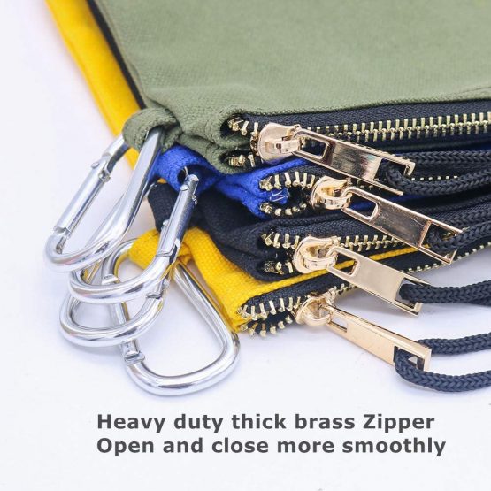 Canvas Tool Zipper Pouches, 4pcs Heavy Duty Tool Bags Sturdy Utility Bags with Tough Metal Carabiner (18 x 30cm) - Image 2