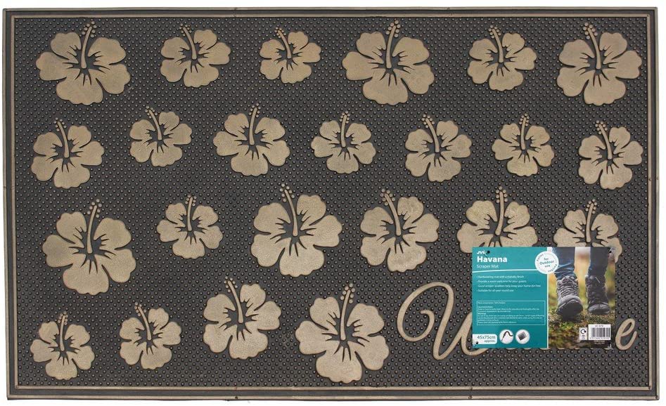 JVL Havana Heavy Duty Welcome Rubber Pin Door Mat, 45 x 75 cm - Flowers, Multi/colour, 45 x 75 cm (Rectangular)