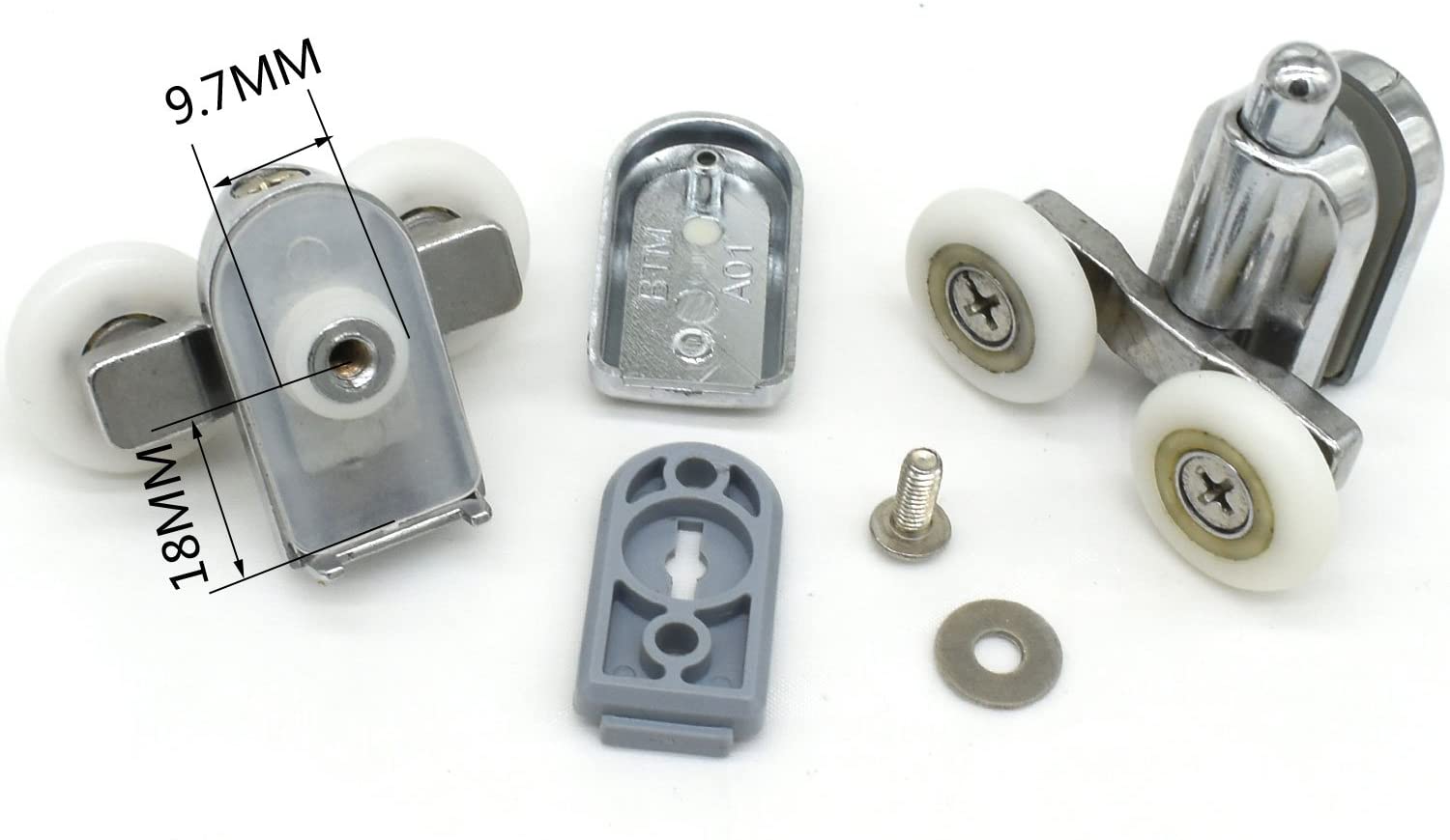 Shower Door Fixing Pulleys in Chrome - 2x Top & 2x Bottom - Fits Glass 4-6mm (25mm) - Image 3