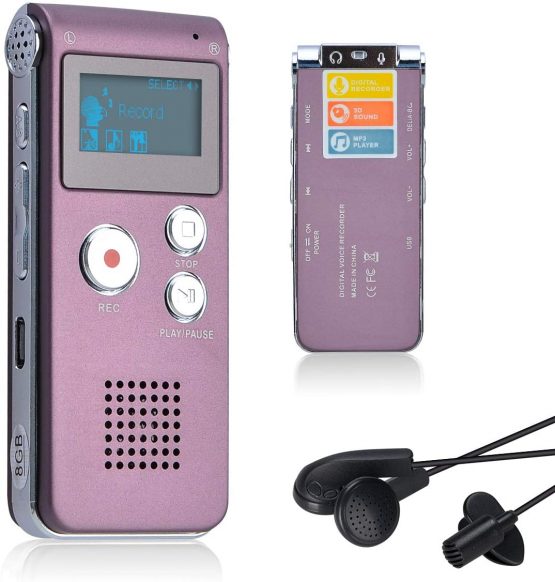 Lychee 8GB Voice Recorder USB Rechargeable Dictaphone LCD Recorder with Multifunctional Digital Audio and MP3 Player (Wine Red)