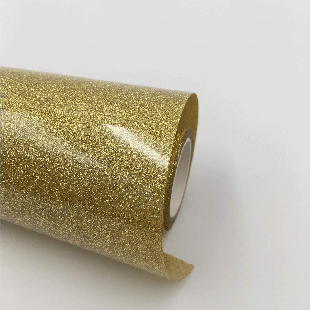 YURROAD 40" x 12" Glitter Heat Transfer Vinyl Gold Glitter HTV Vinyl Iron On Clothes - Gold Glitter Vinyl