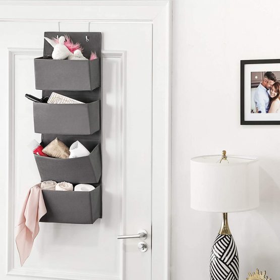 SONGMICS Over-Door Storage with 4 Pockets, Wall Hanging Storage Organiser, Practical and Spacious, for Children’s Room Office Bedroom, 33.5 x 12 x 100 cm, Grey RDH04G - Image 2