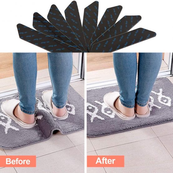 Dokpav 8 Pcs Rug Gripper for Wooden Floors, Reusable Non Slip Rug Underlay Double Side Anti Curling Rug Grip for Hard Floors, Carpet Rug Stickers Anti Slip Rug Grip Tapes to Keep Rug in Places (Black) - Image 4