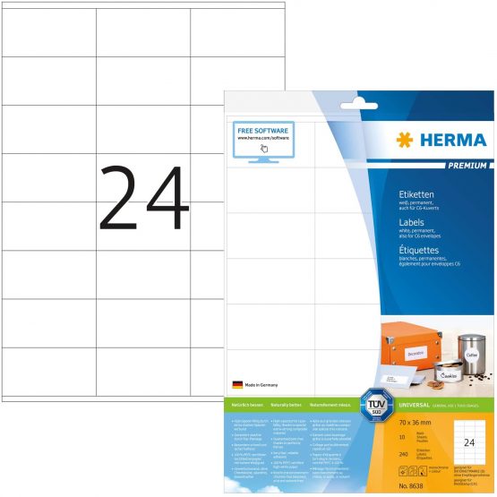 HERMA Self Adhesive Address Mailing Labels 24 Labels Per A4 Sheet 240