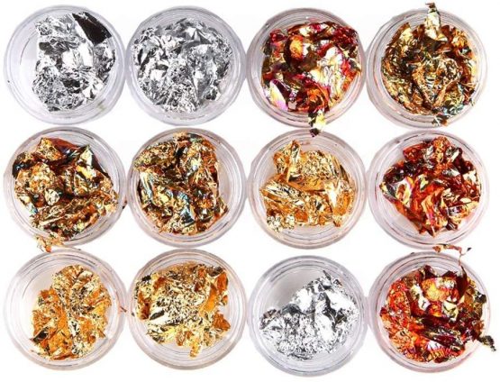 Leevia 12 Boxes Foil Nail Art Chip Glitter Gold Silver Copper Nail Foil Paillette Nail for Nail Art Design Decoration (4 Colors)