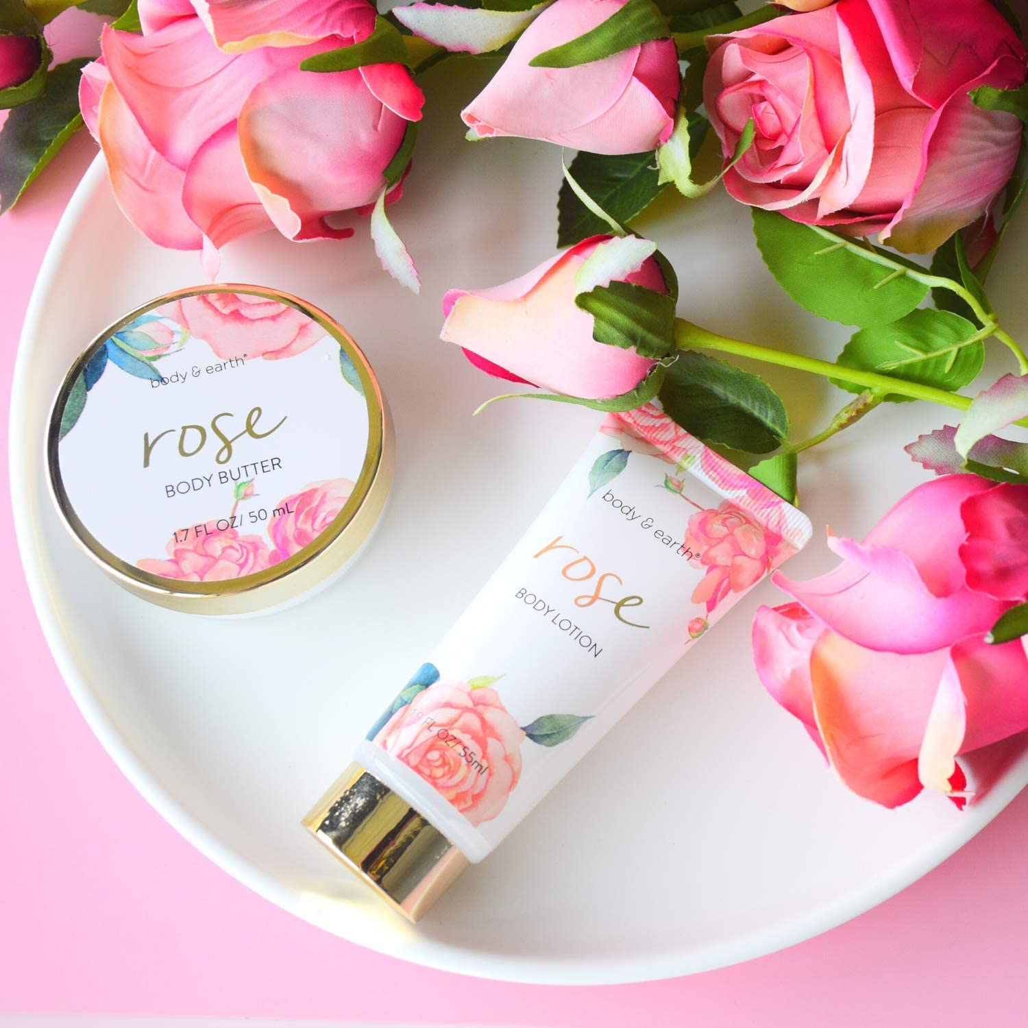 BODY & EARTH Bath Spa Women Gift Set 5 Pcs Rose Gifts Sets Box for Her Pamper Gift for Womens with Soap Shower Gel Body Lotion Mothers Day Gifts Christmas Valentine Gifts for Women - Image 2