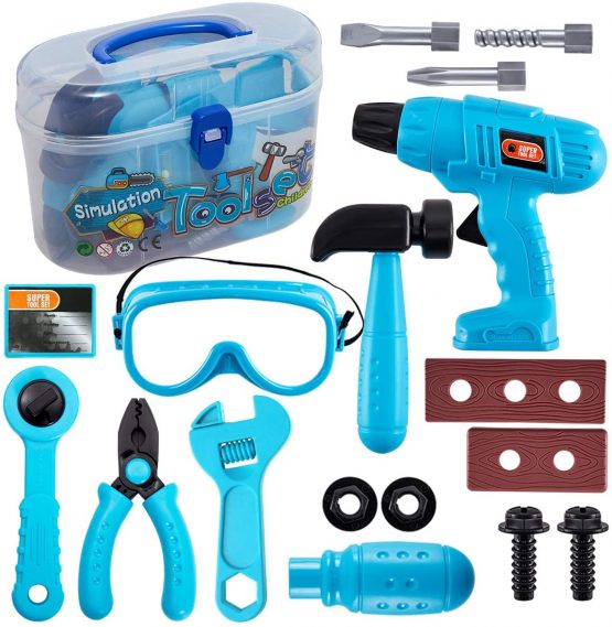 HERSITY Kids Role Play Tool Set Construction Kit with Carry Case Educational Toys Gifts for Children Boys Girls 3 4 5 Years Old