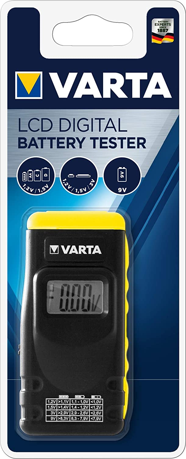 VARTA 646 LCD Digital Battery Tester, Yellow / Black, 88 mm
