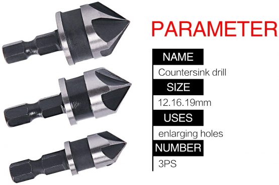 Malayas 1/4" Hex Shank 12mm/16mm/19mm Countersink Drill Bit 5 Flute 90 Degree Woodworking Countersink Bits - Image 2