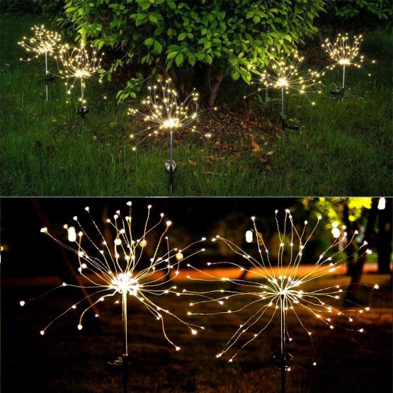 Solar Garden Lights Outdoor, 2 x Solar Firework Lights Warm White LED Solar Starburst Lights with 2 Lighting Modes Twinkling and Steady-ON for Garden, Patio, Yard, Flowerbed, Parties - Image 2