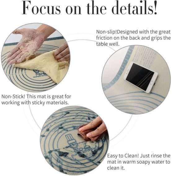 Silicone Baking Mat Sheet Non-Slip Pastry Mat with Measurement 40 × 60 cm, Non-Stick Dough Kneading Board Mat with Scraper, Extra Large Pastry Rolling Mat, Fondant Mat (Grey) - Image 4