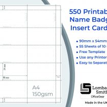 OfficeGear Perforated Printable Name Badge Insert Cards Business Card ID Badges Refills (550 Pack) 90x54mm or 9x5.4cm - White A4 Printable Card 150 GSM - 55 Sheet 550 Cards