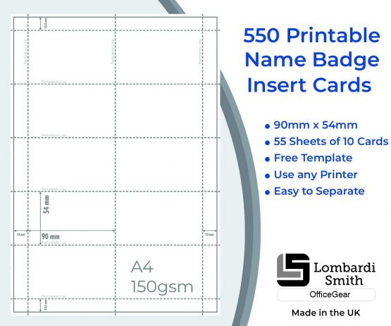 OfficeGear Perforated Printable Name Badge Insert Cards Business Card ID Badges Refills (550 Pack) 90x54mm or 9x5.4cm - White A4 Printable Card 150 GSM - 55 Sheet 550 Cards