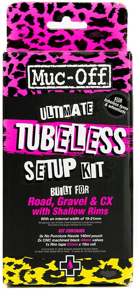 Muc-Off Ultimate Tubeless Setup Kit For Tubeless Ready Bikes, Road/Gravel/CX 44mm - Includes Rim Tape, Seal Patches, Tubeless Valves And Tyre Sealant