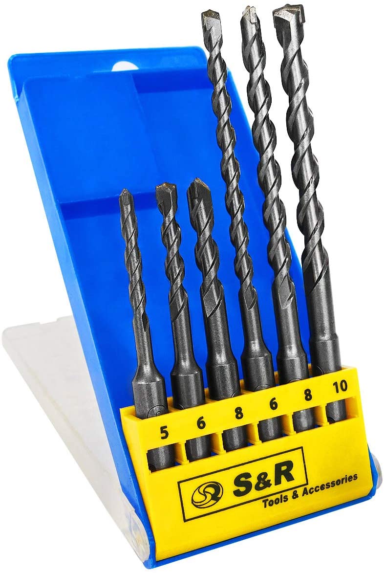S&R SDS Plus Drill Bit Set 6 pcs 5-10 mm - SDS Masonry Drill Bits for Concrete Masonry & Stone, gray, 6-teilig