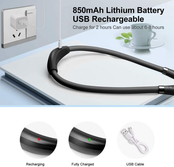 SingHong Neck Book Light LED Reading Lamp USB Rechargeable, Hands Free, 4 LED Bulbs, 4 Adjustable Brightness, for Reading in Bed or Reading in Car Lamp (Black) - Image 3