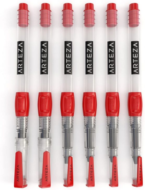 Arteza Watercolour Brush Pens Set of 6 with Assorted Soft Nylon Bristle Tip Sizes, Self-Moistening Water Brush Pen Set for Aquarelle, Ink, and Watercolour Painting - Image 2