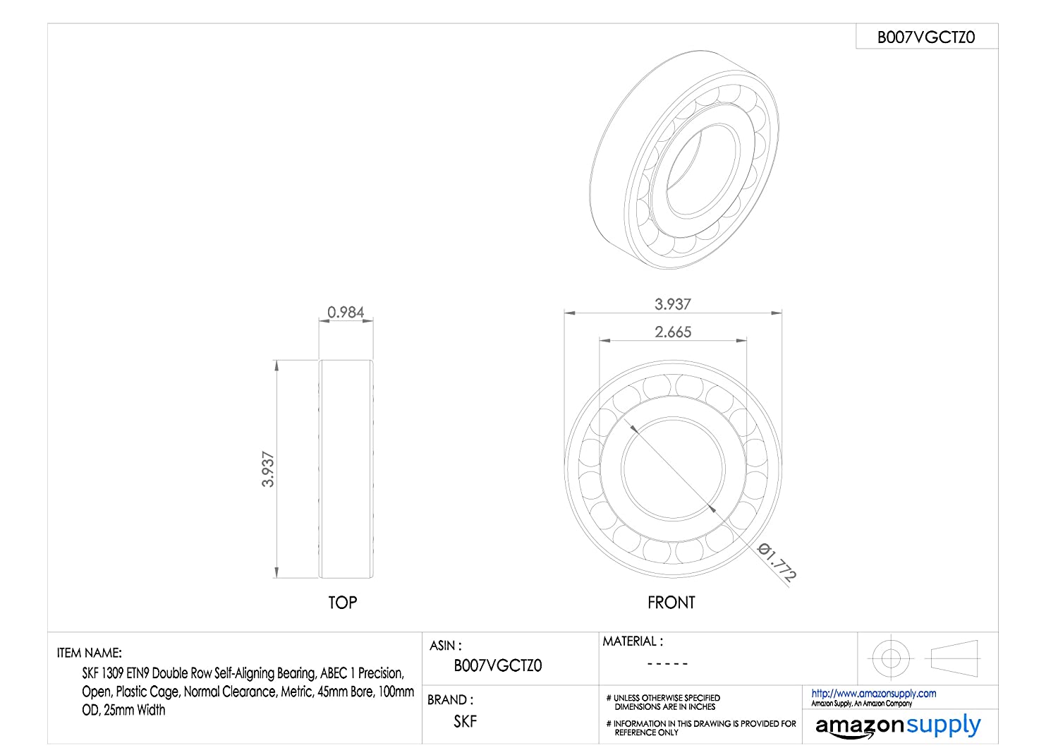 SKF 1309 ETN9 Self-Aligning Ball Bearing - Image 2