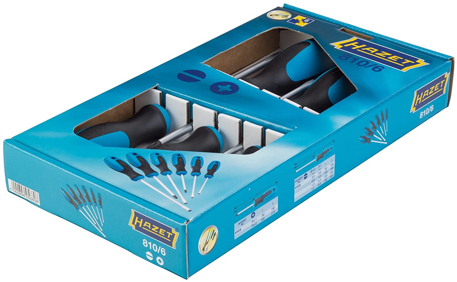 HAZET Screwdriver Set 810/6 I 6-Piece Tool Set, Drive: Slotted and Phillips Profile, Non-Slip Hazet 3-Component Handle - Image 2