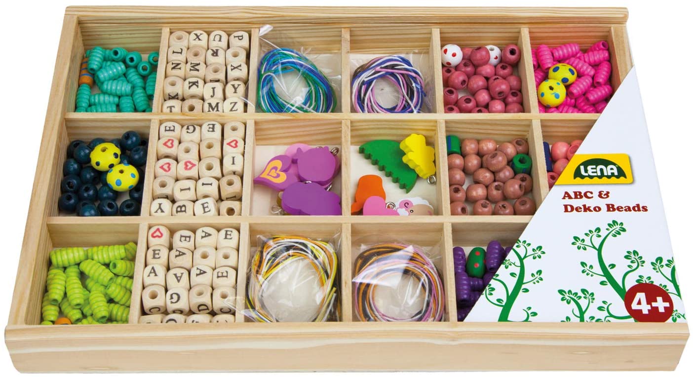 Lena 32024 Wooden Beads Wooden Cassette, Large, Multicoloured, groß (ca. 30 cm)