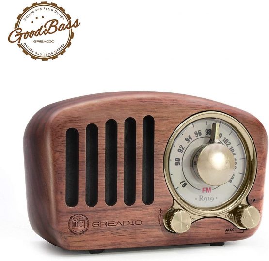 Vintage Radio Retro Bluetooth Speaker Greadio Walnut Wooden FM Radio with Old Fashioned Style,Strong Bass,Loud Volume,Bluetooth 4.2, TF Card&AUX