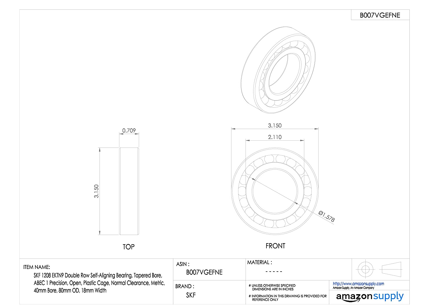 SKF 1208 EKTN9 Self-Aligning Ball Bearing - Image 2