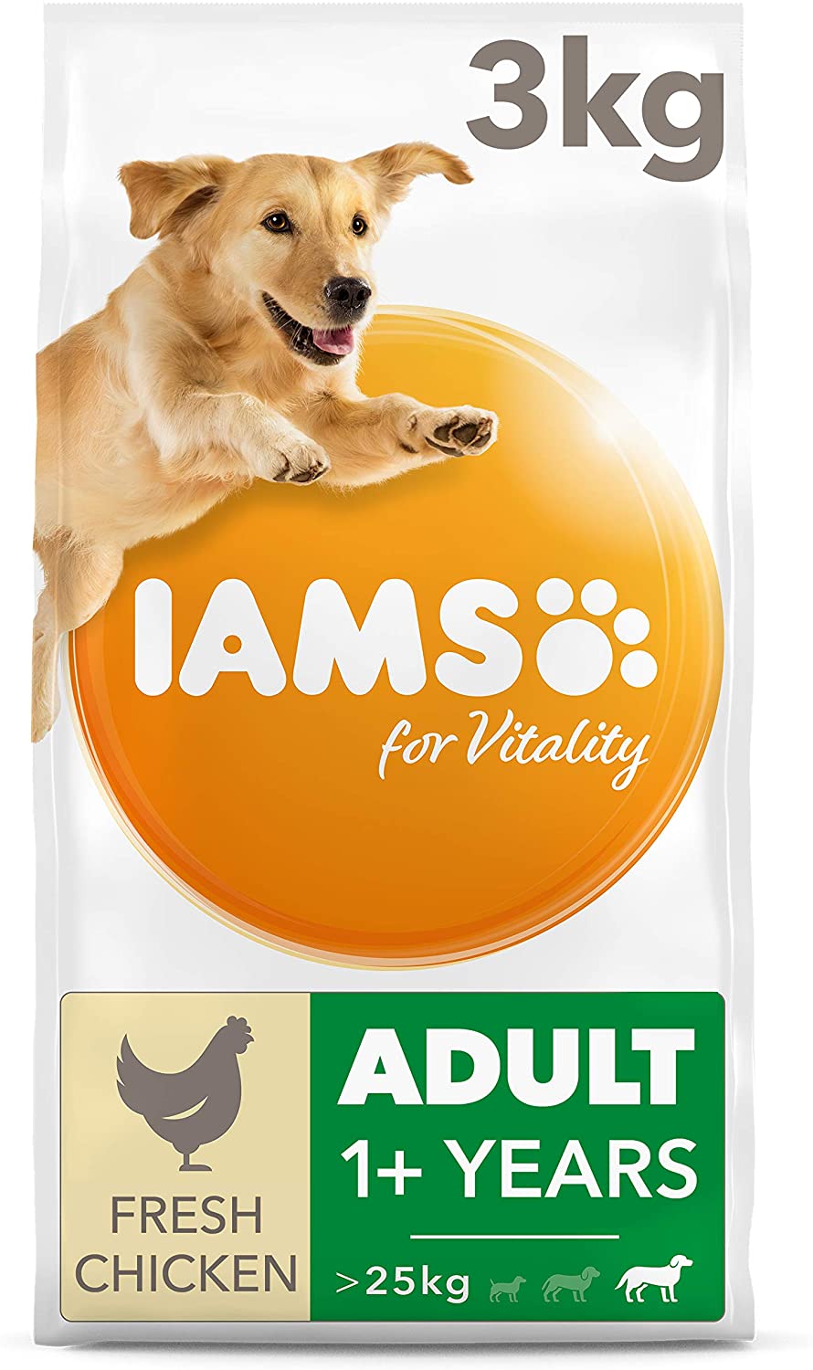 IAMS Adult Large Complete Dry Dog Food Chicken 3kg - With DentalCare System, red, 3 kg (Pack of 1)