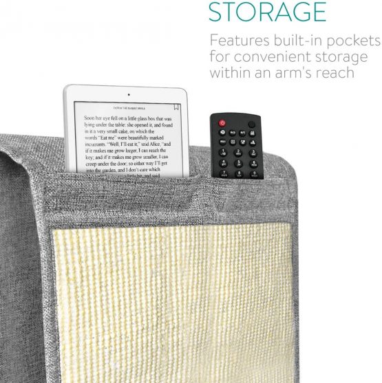 Navaris Cat Scratch Armrest Organiser - Natural Sisal Furniture Protector Scratching Pad for Cats - Scratcher Mat Cover for Sofa - Light Grey, White - Image 3