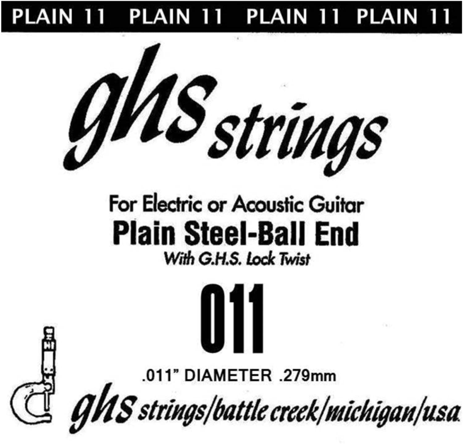 GHS BOOMERS Single String For Electric Guitar - Plain Steel - 011, Silver