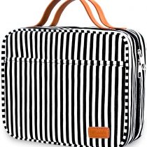 Hanging Travel Toiletry Bag, Large Capacity Wash Bag Waterproof Cosmetic Bag Makeup Organizer with 4 Compartments & 1 Sturdy Hook for Women/Men (Grey & White Striped)