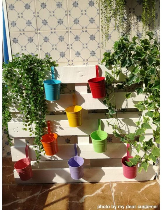 Metal Flower Pot Vase Bucket Hanging Garden Planter without Drainage Hole, Balcony Home Decor, Detachable Hook (10 Pcs with Assorted 10 Colours) - Image 3