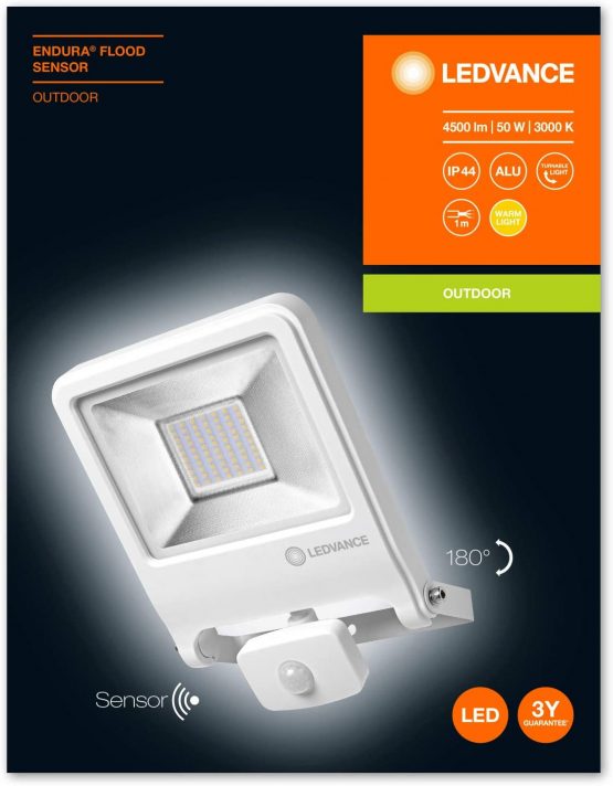 Floodlight LED: for wall, ENDURA© FLOOD Sensor Warm White / 50 W, 220…240 V, beam angle [calc.]: 120°, Warm White, 3000 K, body material [calc.]: aluminum, /, 1-pack - Image 4
