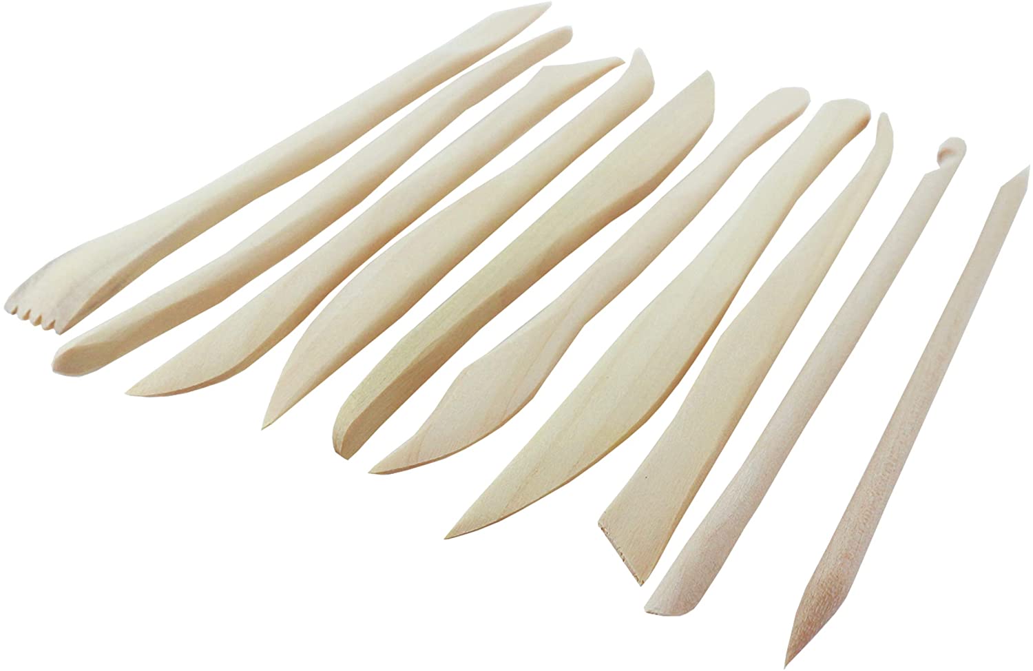 Kurtzy Wooden Clay Sculpting Tools (10 Pack), 14.4-16cm / 5.67-6.3 inches, Ceramic/Polymer Clay Modelling Set