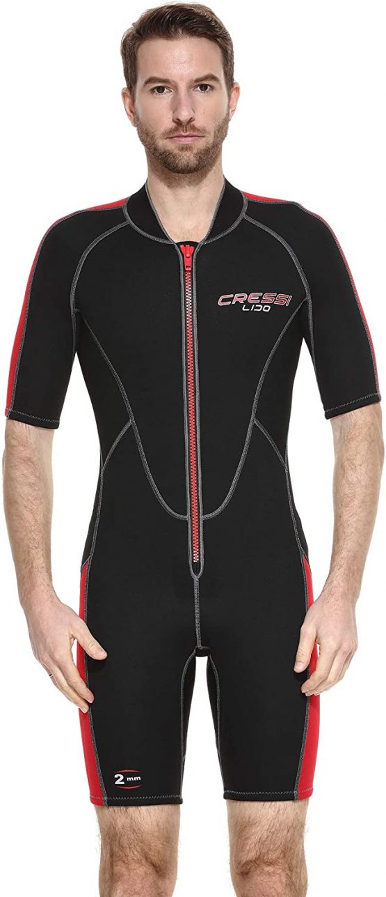 Cressi Men's Lido Premium Neoprene Wetsuit Shorty, Black/Red, XL/5