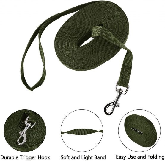 HAPPY HACHI Dog Training Lead Leash, Long Dog Line Nylon Cotton Webbing Recall Rope Leash for Pet Tracking Training Recall Obedience (5m/15ft,Army Green) - Image 4