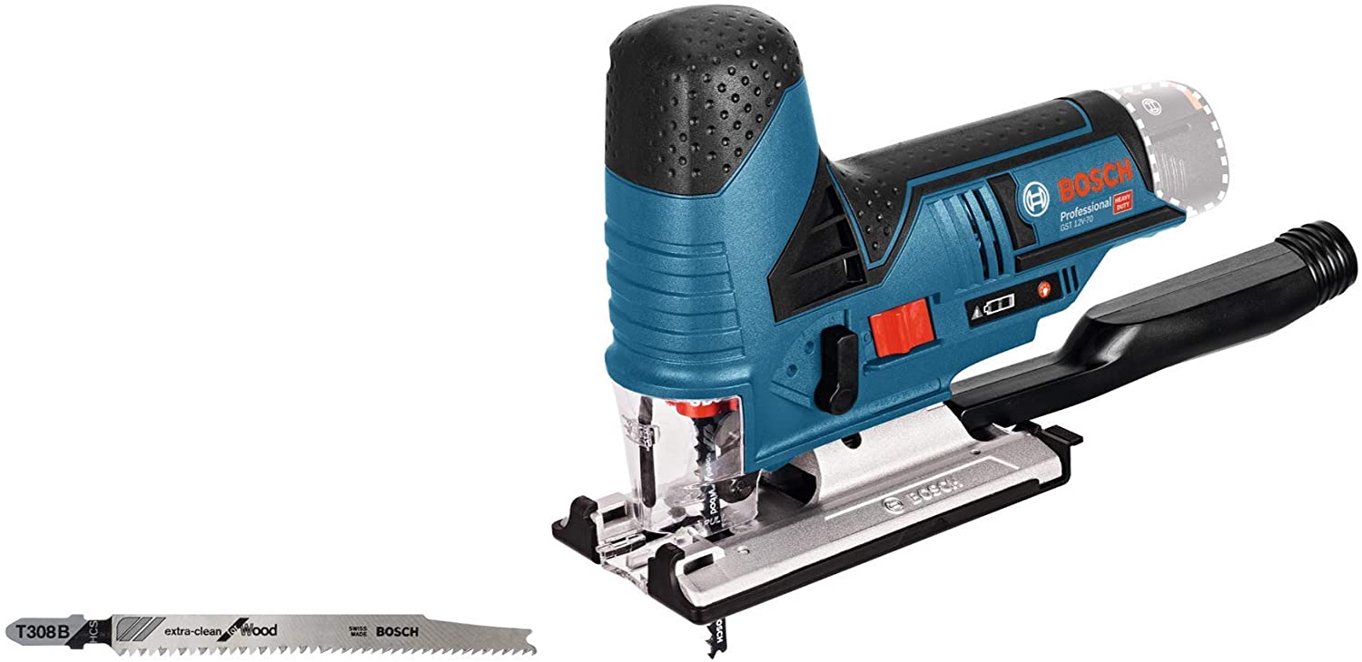 Bosch Professional 12V System GST 12V-70 cordless jigsaw (2 x saw blades, glide shoe, anti-splinter guard