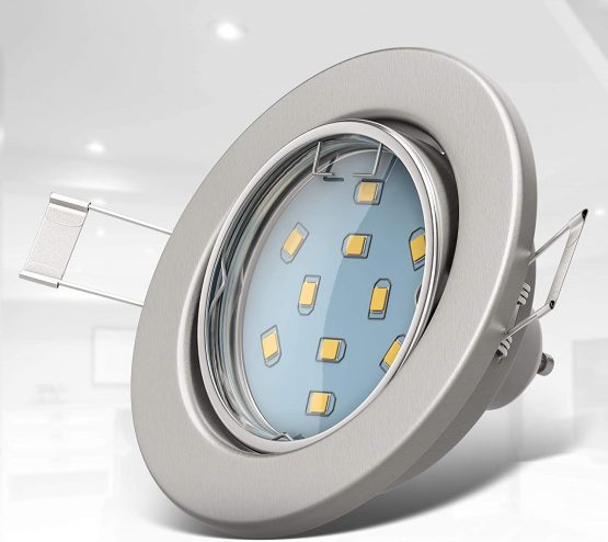 B.Kt - Set of 6 LED Recessed Spotlights with 6X 3W GU10 Bulbs Included and Swivel Design, Matte Nickel, Round - Image 3